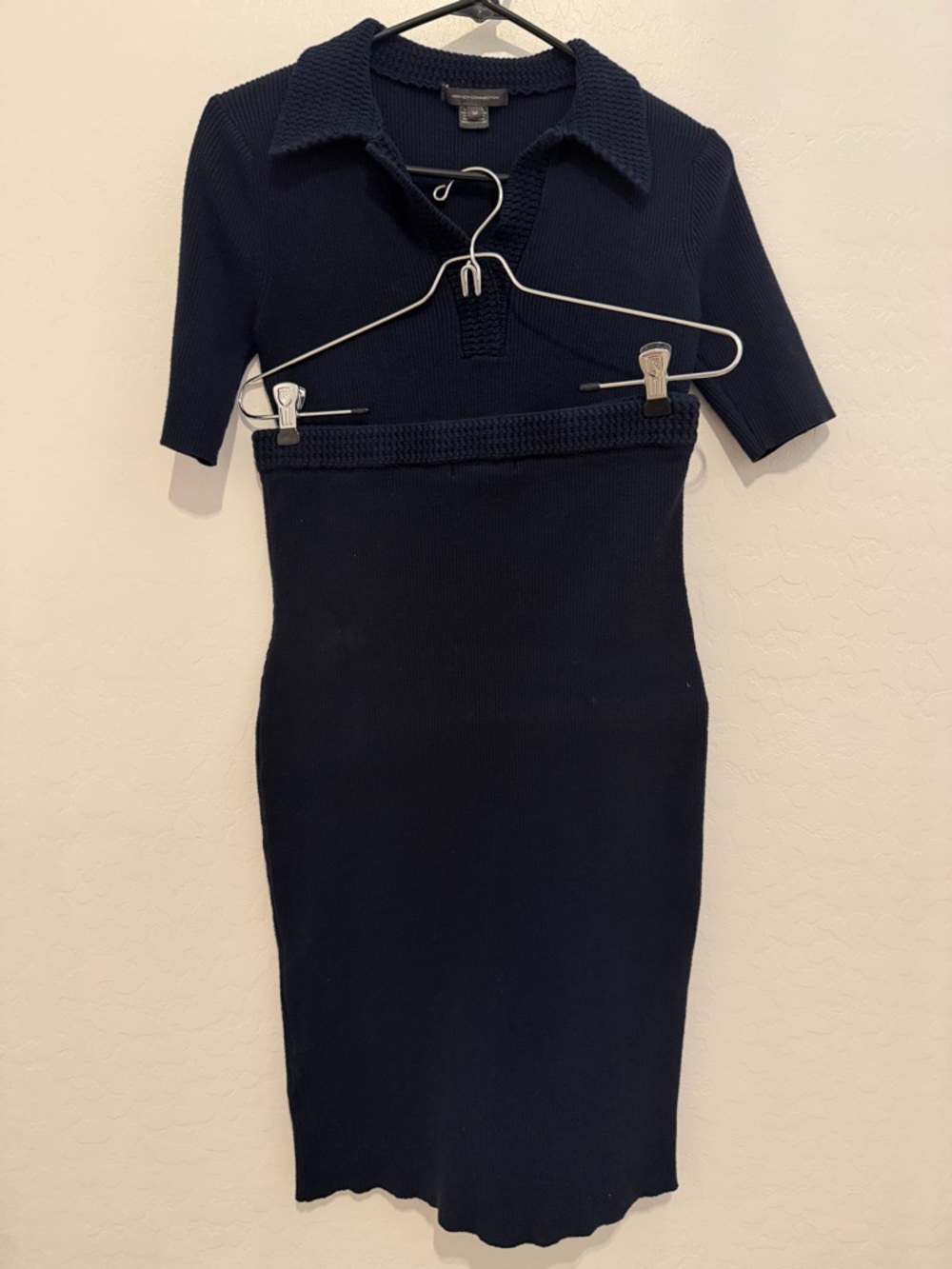 French Connection Navy Knit Polo Sweater & Midi Pencil Skirt Set